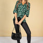 Diamond Print V-Neck Blouse in Forest Green