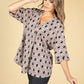 Diamond Print V-Neck Blouse in Sand