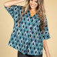 Diamond Print V-Neck Blouse in Teal