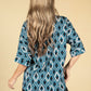 Diamond Print V-Neck Blouse in Teal