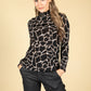 Smocking Mock Neck Printed Long Sleeve Top in Black