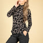 Smocking Mock Neck Printed Long Sleeve Top in Black