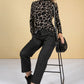 Smocking Mock Neck Printed Long Sleeve Top in Black