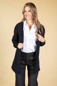 Open Front Knit Cardigan in Navy