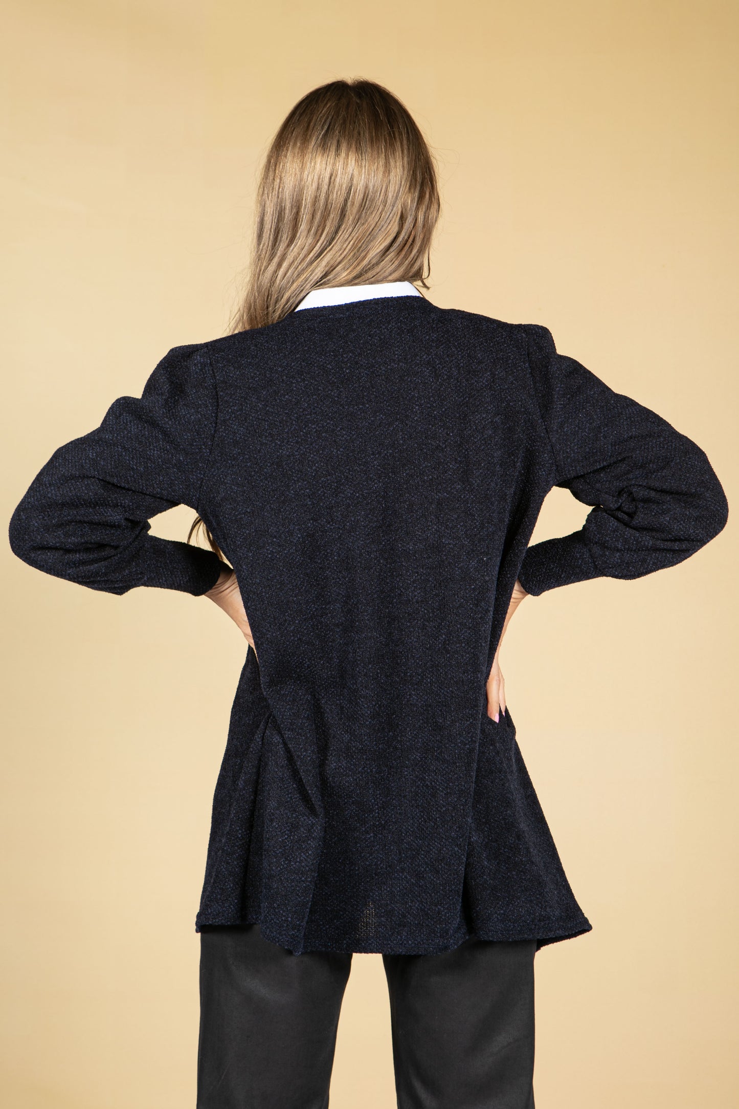 Open Front Knit Cardigan in Navy