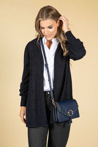 Open Front Knit Cardigan in Navy