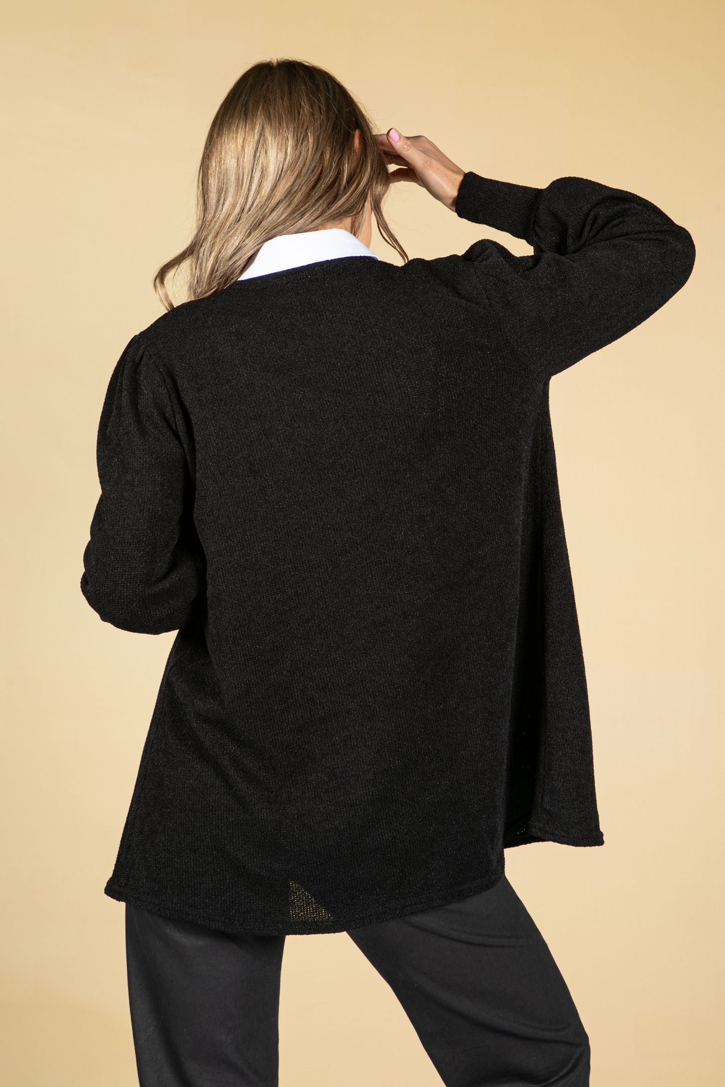 Open Front Knit Cardigan in Black