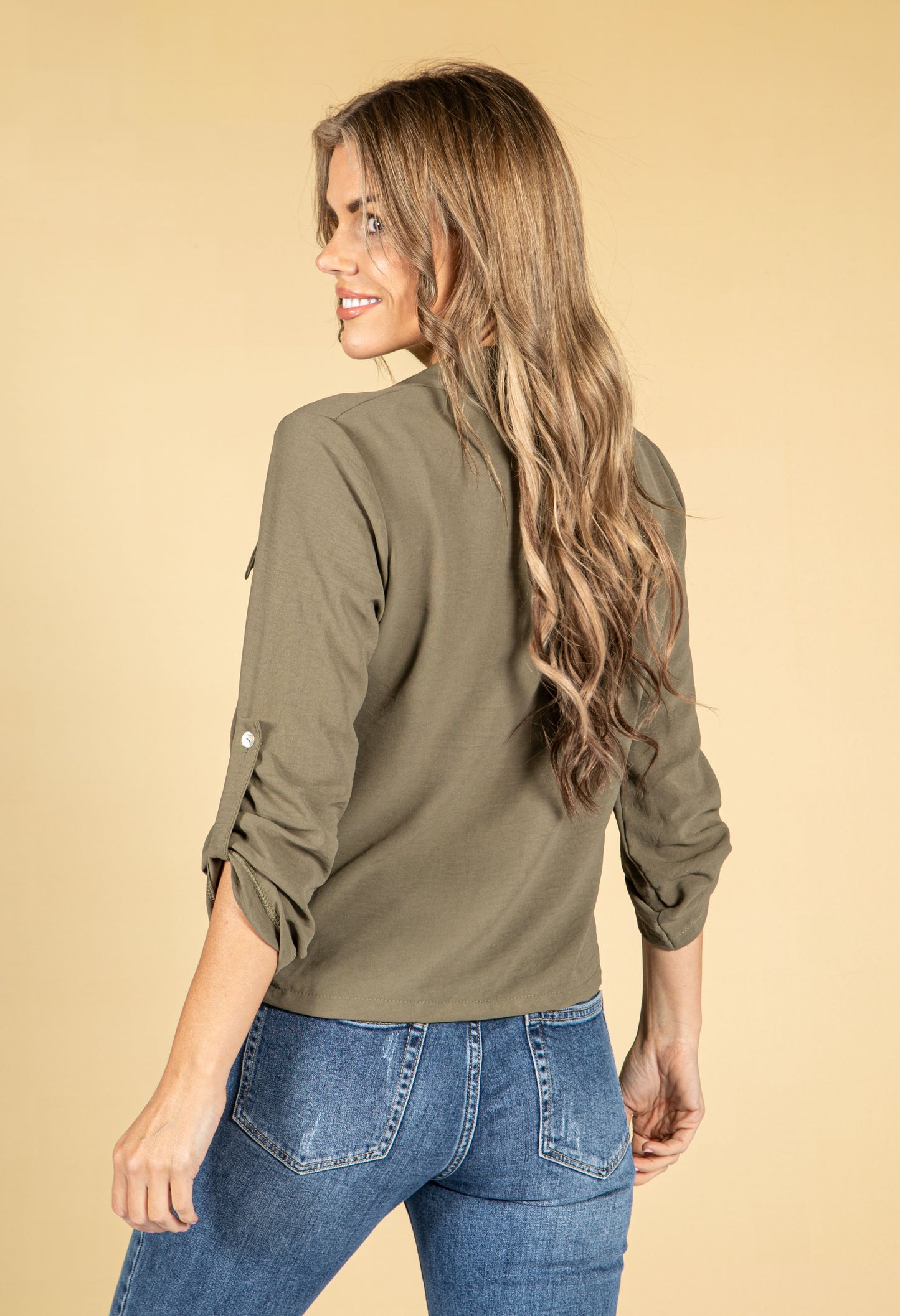 Cropped Pocket Blouse in Khaki