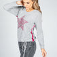 Animal Print Star Fine Knit Jumper n Grey & Magenta