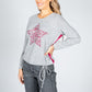 Animal Print Star Fine Knit Jumper n Grey & Magenta