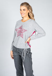 Animal Print Star Fine Knit Jumper n Grey & Magenta