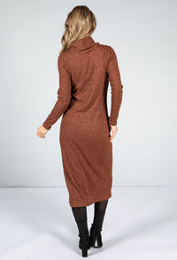 Lurex Knit Midi Dress in Bronze