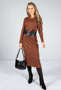 Lurex Knit Midi Dress in Bronze