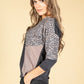 Super Soft Block Print Fine Knit Top in Grey