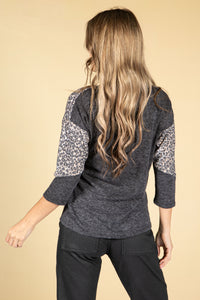 Super Soft Block Print Fine Knit Top in Grey