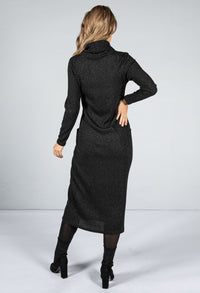 Lurex Knit Midi Dress in Black