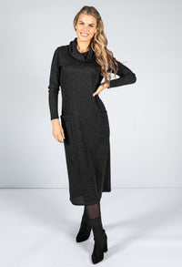 Lurex Knit Midi Dress in Black