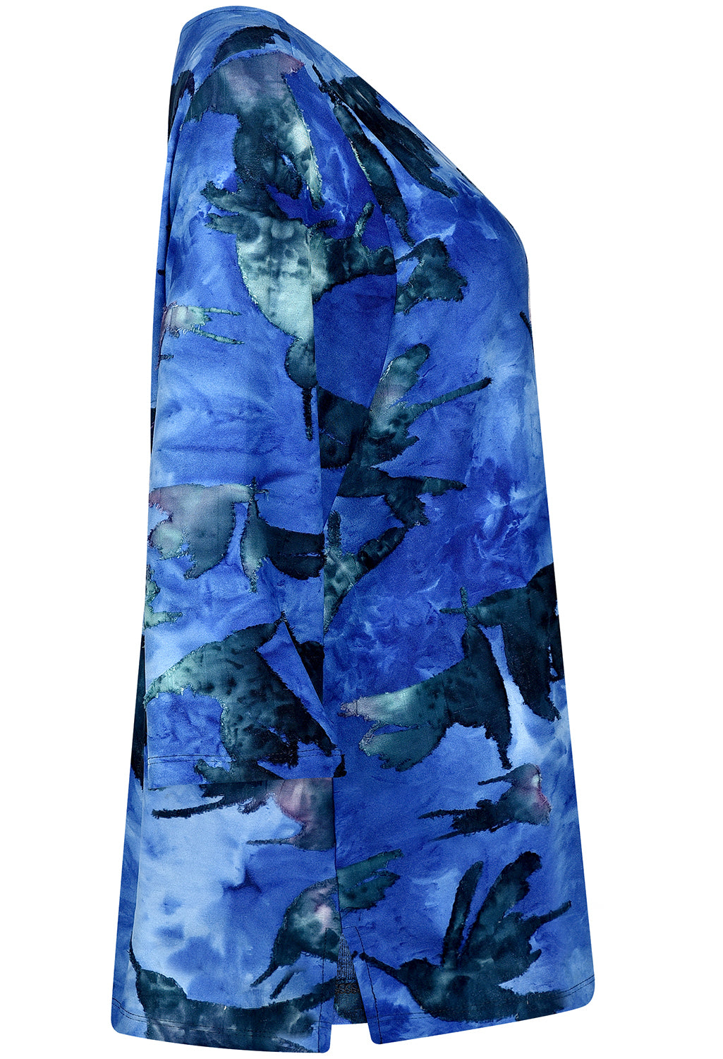 Tie-Dye Autumnal Print Top in Blue