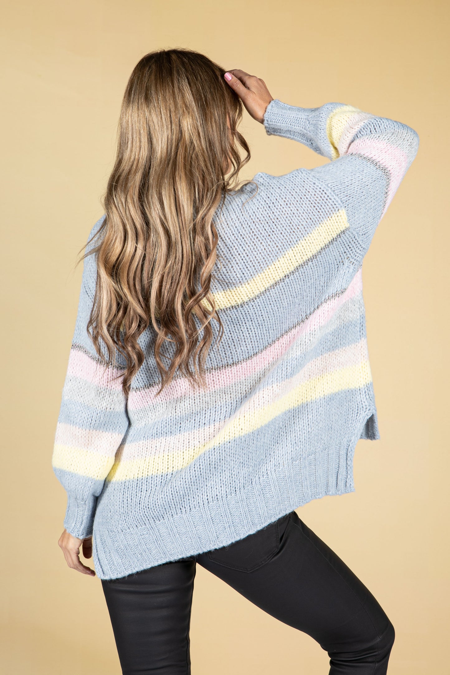 Soft Chunky Knit Striped Jumper in Pastel Blue