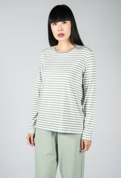 STRIPES Long Sleeve Top in Sage Green & Oatmilk