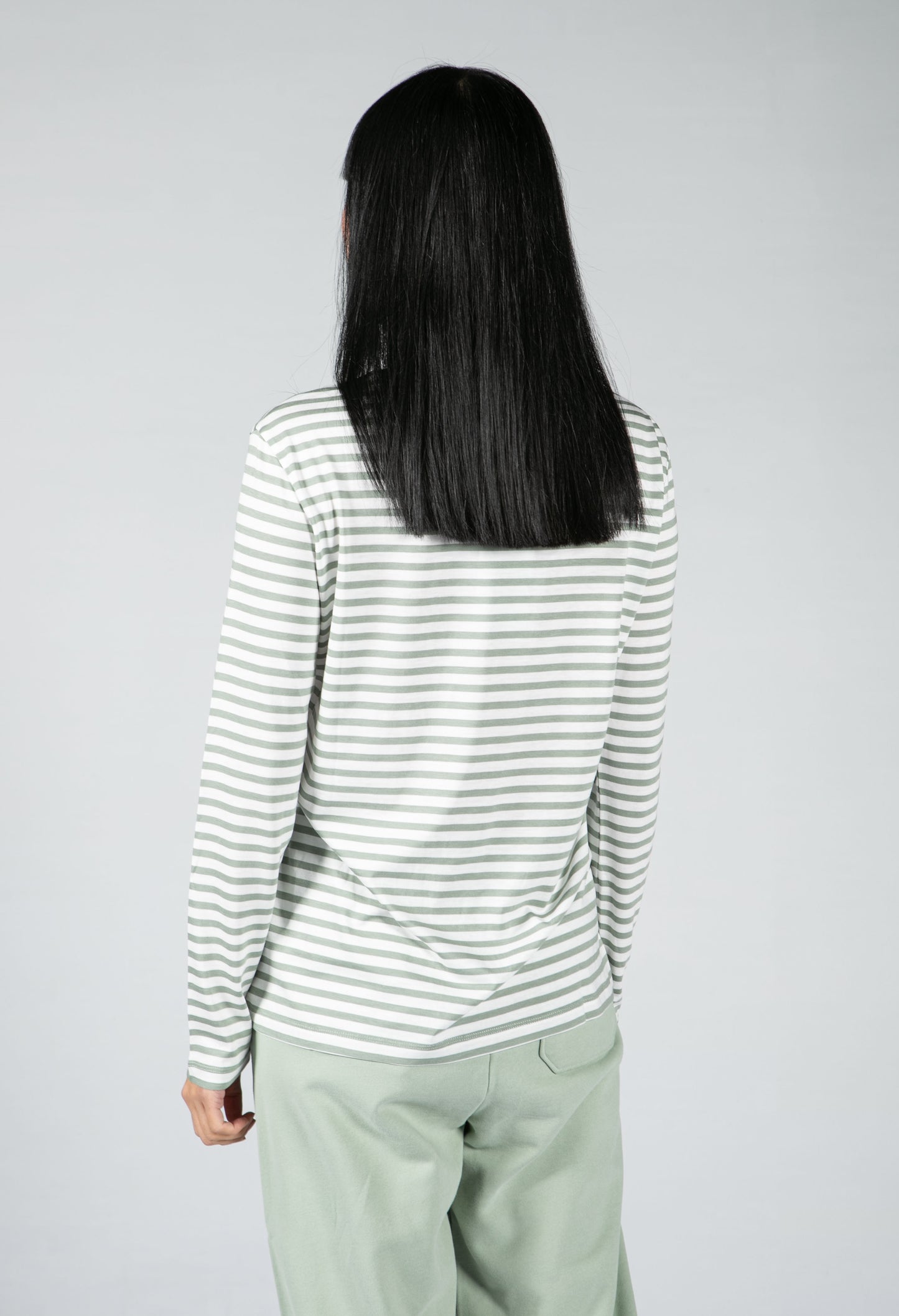 STRIPES Long Sleeve Top in Sage Green & Oatmilk