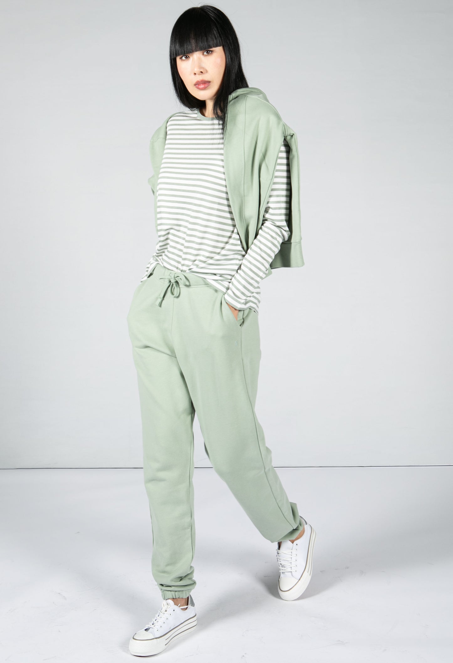 STRIPES Long Sleeve Top in Sage Green & Oatmilk