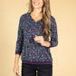 Fan Print Top with Tie Neckline