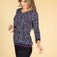 Fan Print Top with Tie Neckline