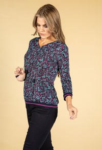 Fan Print Top with Tie Neckline