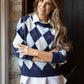 Argyle Knit Jumper in Navy & Powder Blue