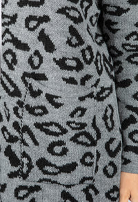 Leopard Design Long Cardi in Mid Grey