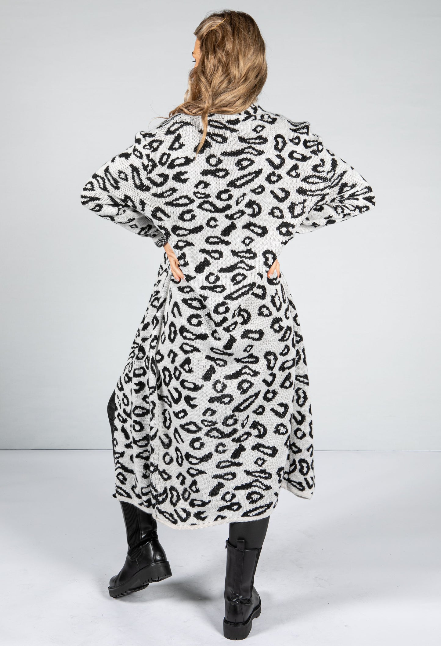 Leopard Design Long Cardi in Shadow White