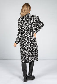 Leopard Design Long Cardi in Black