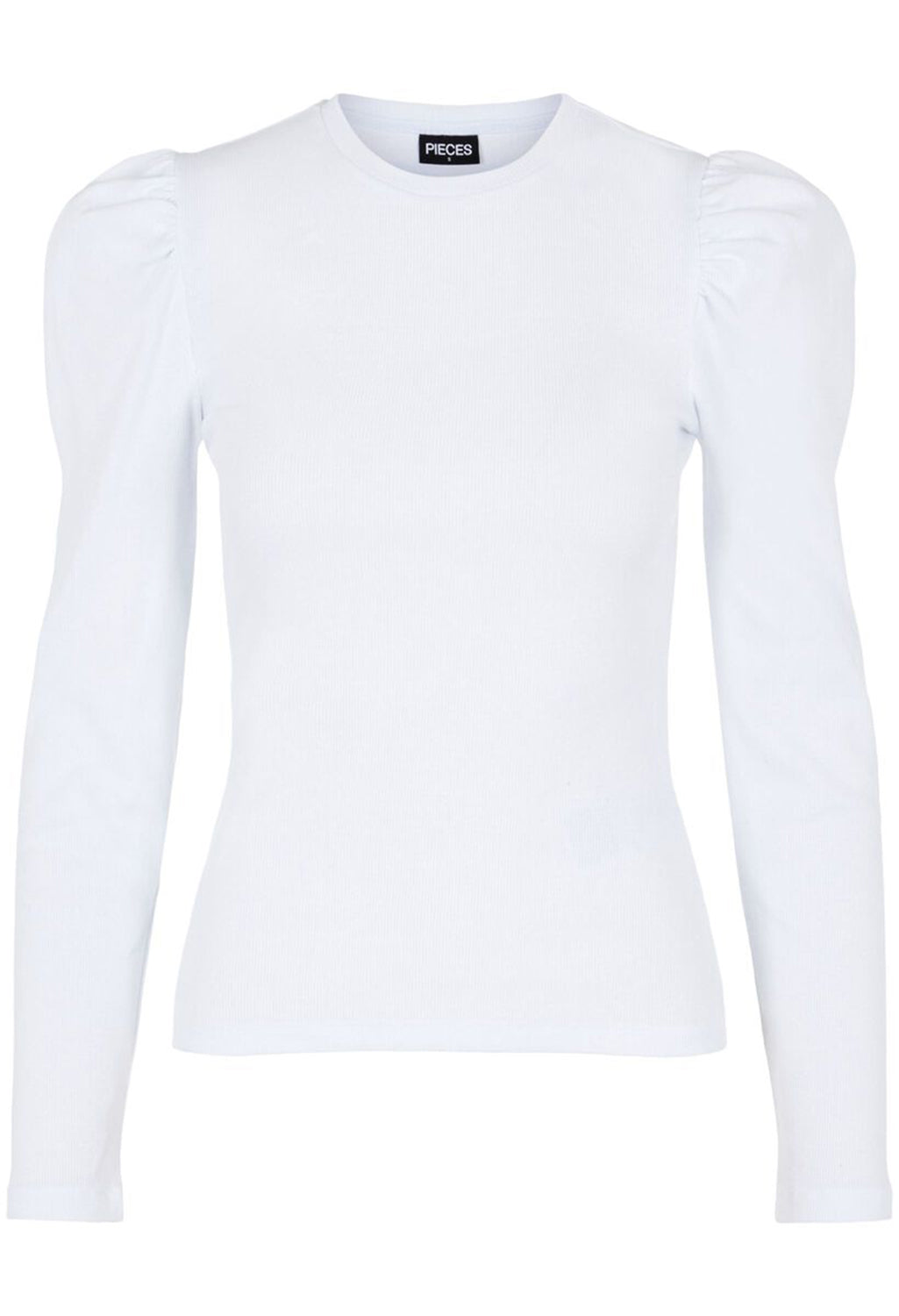 LONG PUFF SLEEVE RIBBED TOP IN WHITE