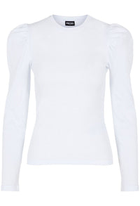 LONG PUFF SLEEVE RIBBED TOP IN WHITE