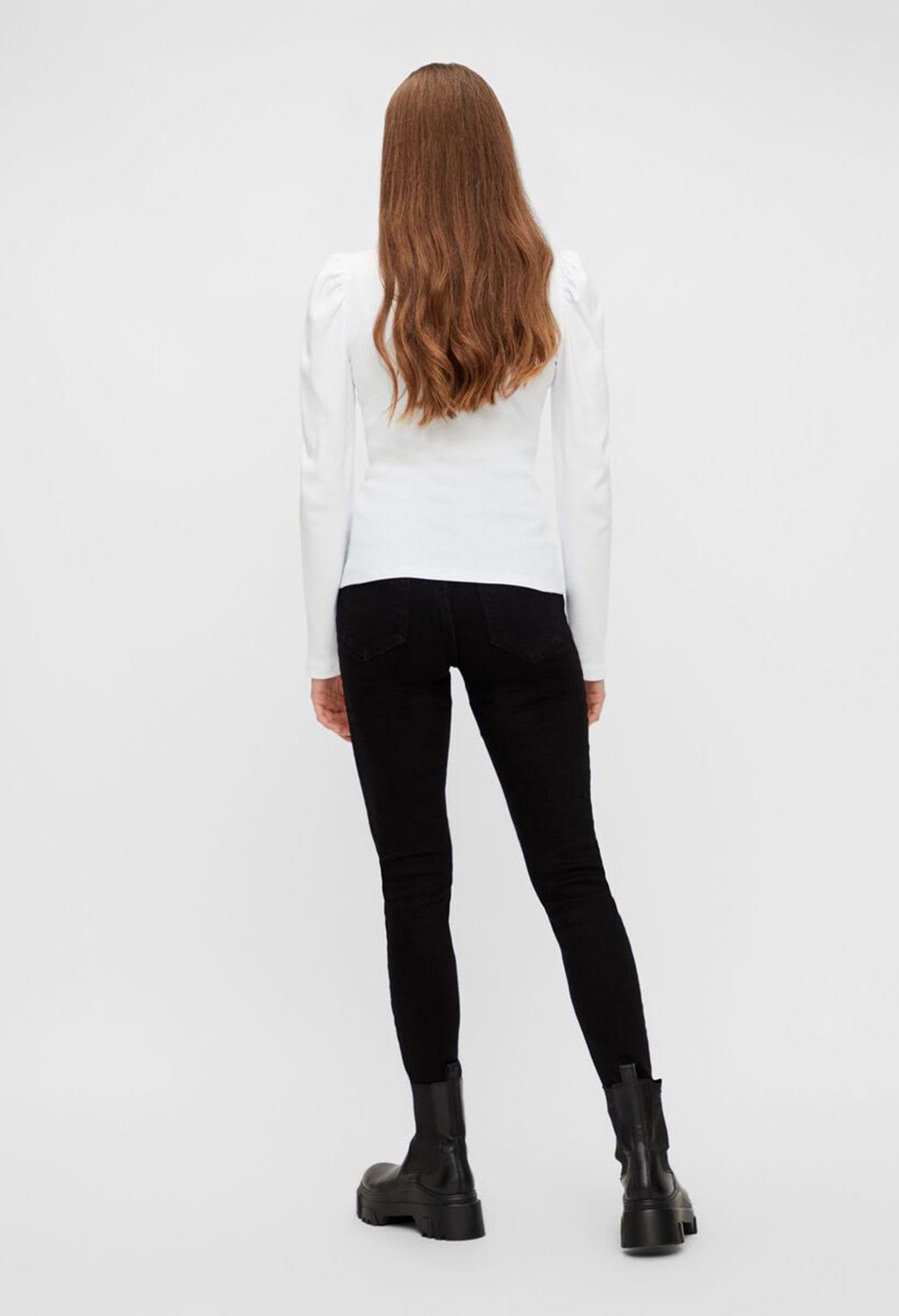 LONG PUFF SLEEVE RIBBED TOP IN WHITE