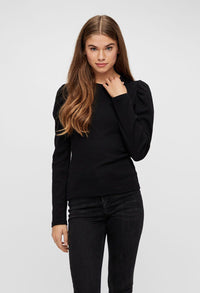 LONG PUFF SLEEVE RIBBED TOP IN BLACK