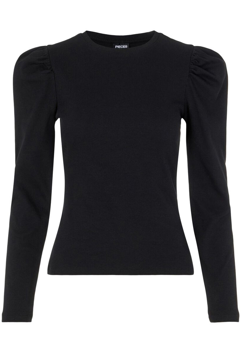 LONG PUFF SLEEVE RIBBED TOP IN BLACK