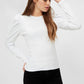 LONG PUFF SLEEVE RIBBED TOP IN WHITE