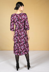 Fuchsia and Lilac Blossom Print Dress