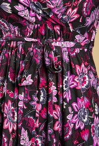 Fuchsia and Lilac Blossom Print Dress