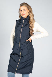 Midi Length Quilted Gilet in Midnight Navy