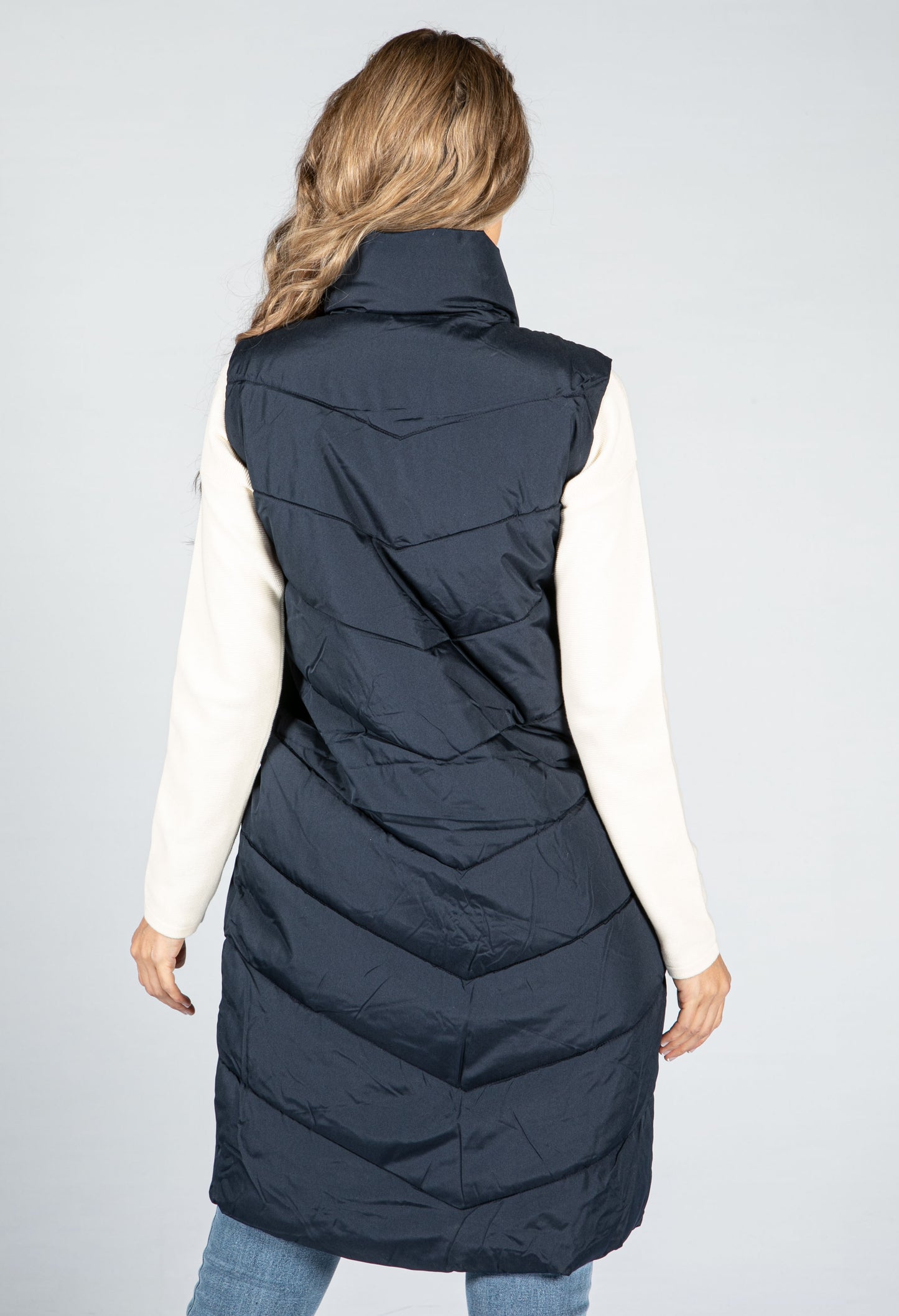 Midi Length Quilted Gilet in Midnight Navy