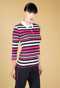 Magenta Stripe Polo Top