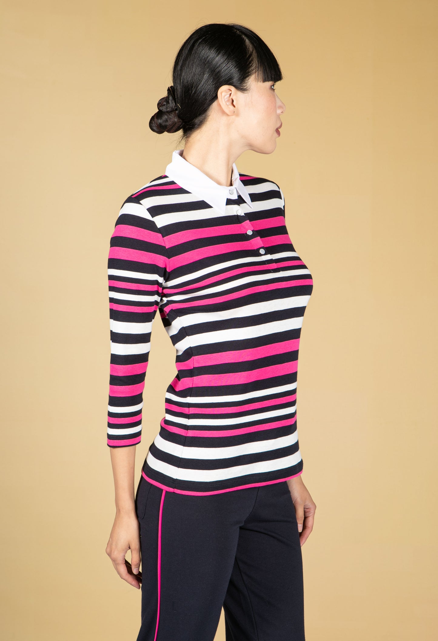 Magenta Stripe Polo Top