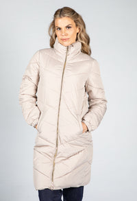 Midi Length Quilted Coat in Sand Beige