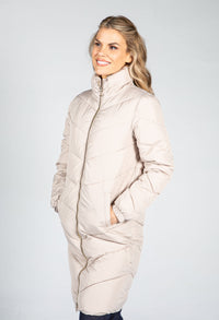 Midi Length Quilted Coat in Sand Beige