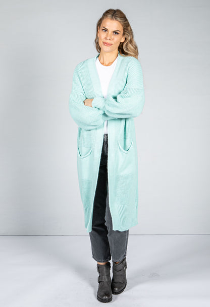 Longline Knitted Cardigan in Mint