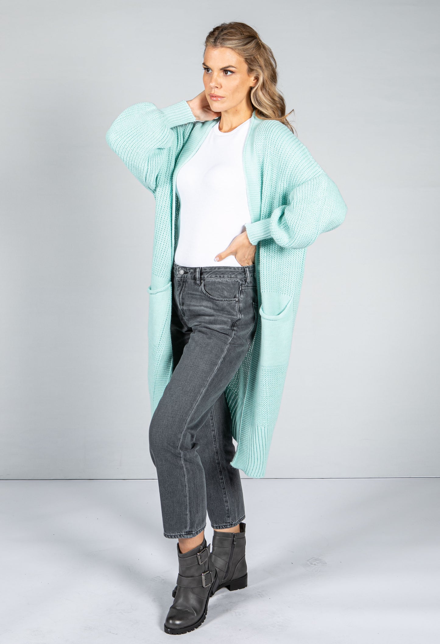 Longline Knitted Cardigan in Mint