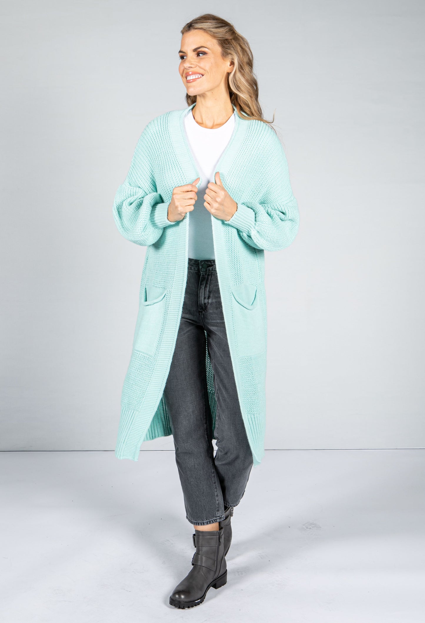 Longline Knitted Cardigan in Mint